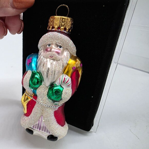 Designers Studio Glass Santa Glitter Embellished Christmas Decor Clear Box - Picture 6 of 8